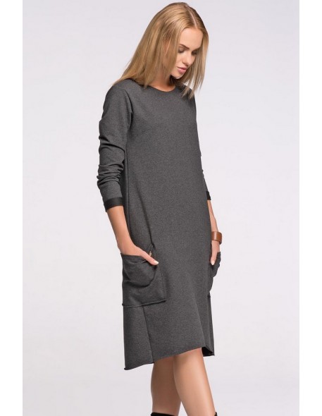 Dress women's midi with long sleeve, Makadamia m267