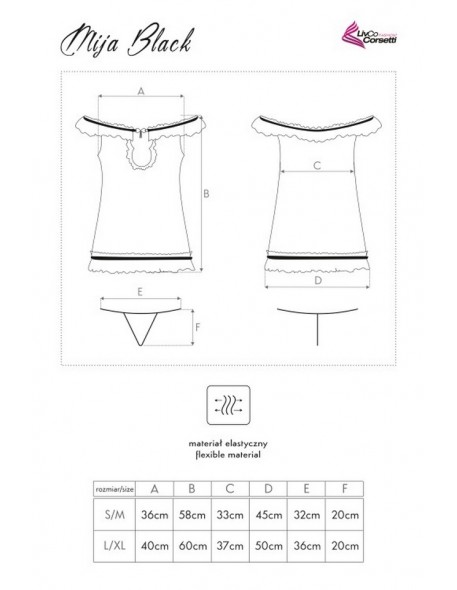 Mija t-shirt night with thongs black, Livia...