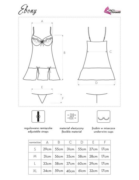 Ebony koszulka nocna ze stringami czarna, Livia...