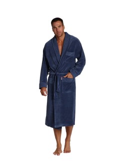 Welur szlafrok męski długi z kołnierzem, De Lafense 712