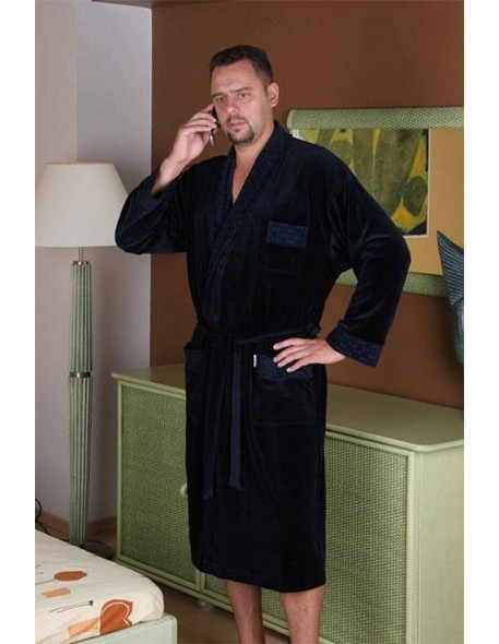 Welur bathrobe male long with collar, De Lafense 712