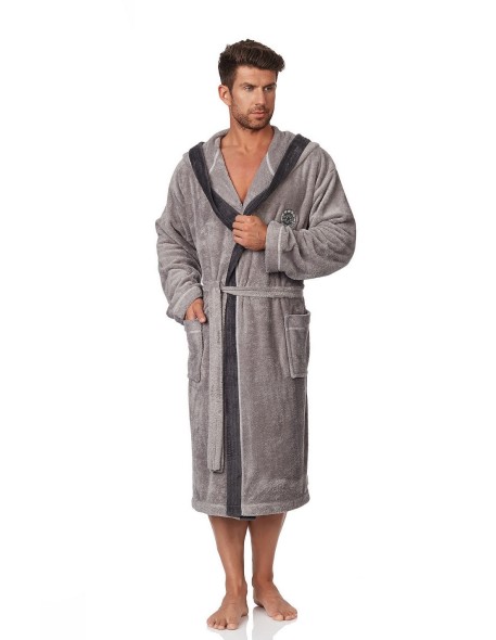 Szlafrok męski ciepły z kapturem L&L George 