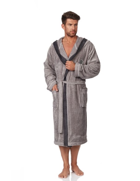 Szlafrok męski ciepły z kapturem L&L George 