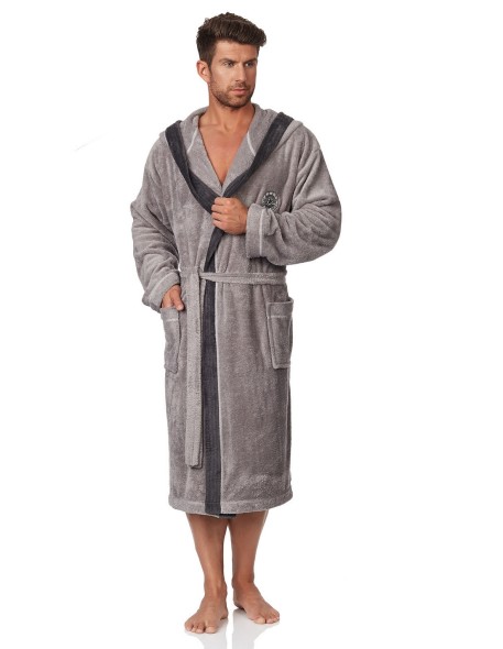 Szlafrok męski ciepły z kapturem L&L George 