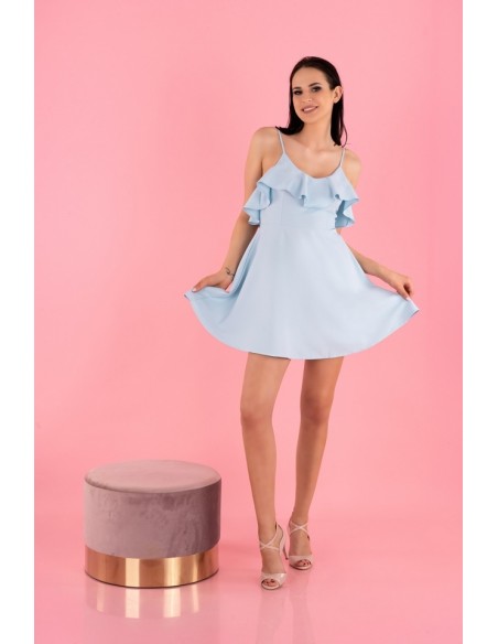 Cooreo sukienka damska mini na cienkich ramiączkach niebieska, Merribel d63