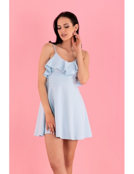 Cooreo sukienka damska mini na cienkich ramiączkach niebieska, Merribel d63