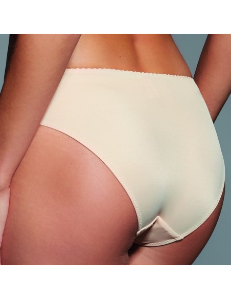 Figi damskie Krisline Fortuna beżowe, z delikatnym haftem