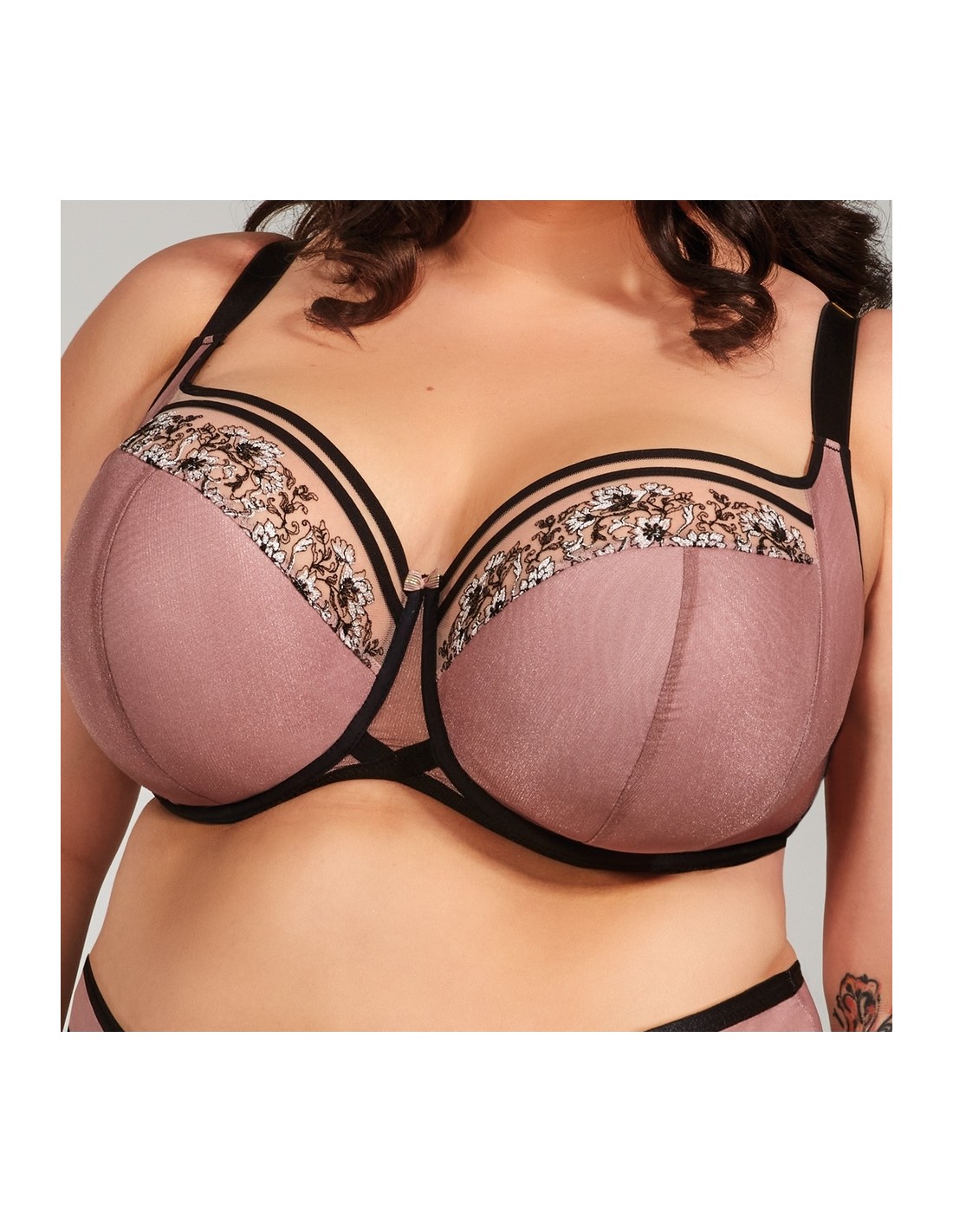 Bra braletka padded Krisline Paloma plunge Color black-pink Size 70G