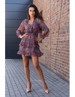 Visteriam sukienka damska z falbankami kwiatowy wzór,...