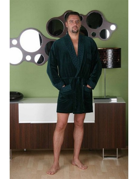 Welur szlafrok męski krótki z kołnierzem, De...