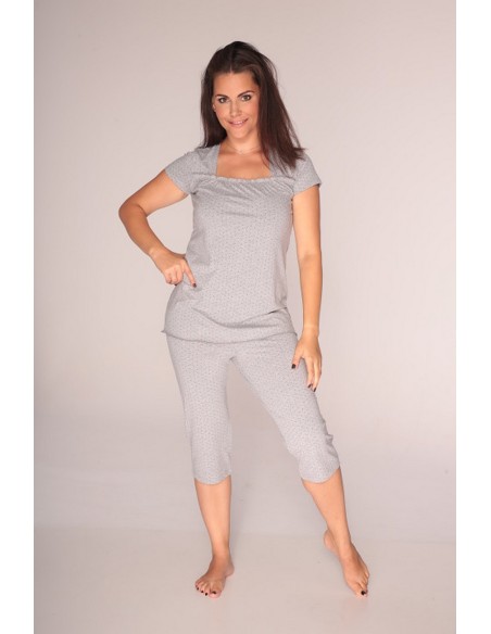Kropki piżama damska krótki rękaw spodnie 3/4, De Lafense 919