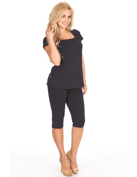 Kropki piżama damska krótki rękaw spodnie 3/4,...