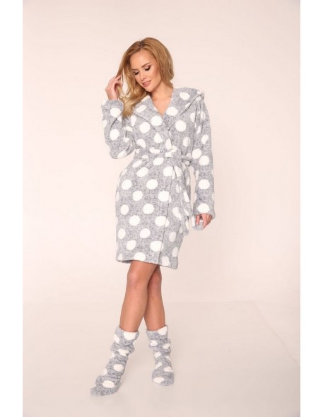 Bathrobe duże dots soft with hood, De Lafense 323