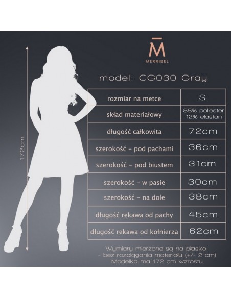 Tunika damska z długim rękawem szara, Merribel cg030