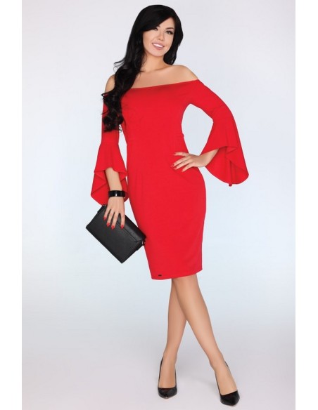 Yolandena dress women's pencil skirt rozkloszowane long sleeves red, Merribel 1734