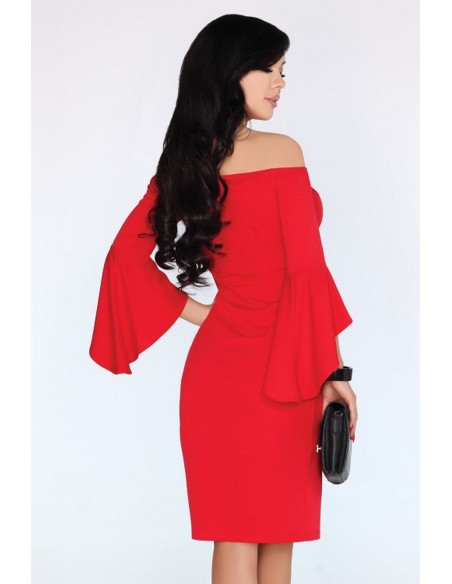 Yolandena dress women's pencil skirt rozkloszowane long sleeves red, Merribel 1734