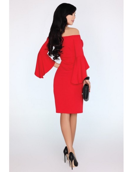 Yolandena dress women's pencil skirt rozkloszowane long sleeves red, Merribel 1734