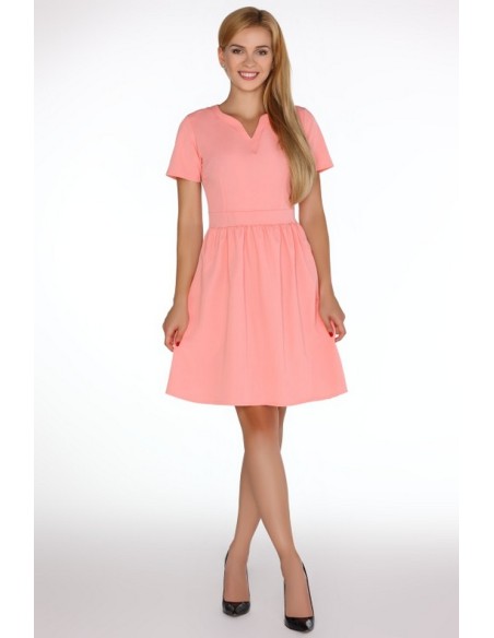 Marelna dress women's short sleeve flared bottom coral, Merribel