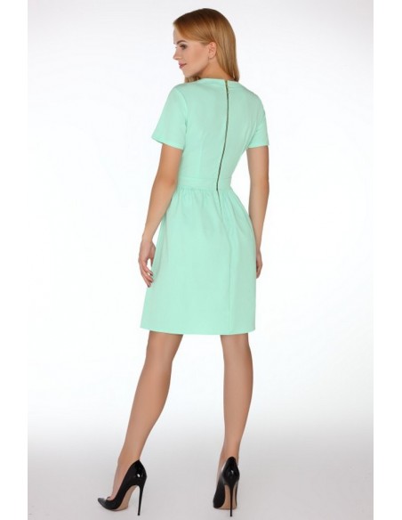 Marelna sukienka damska krótki rękaw rozkloszowany dół miętowa, Merribel