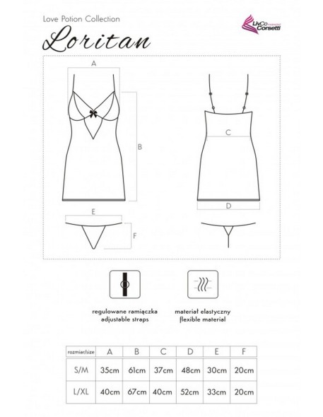 Loritan t-shirt night with thongs black, Livia...