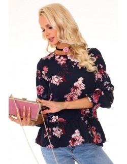 Breanna blouse women's with frills 3/4 sleeve navy blue,... 2