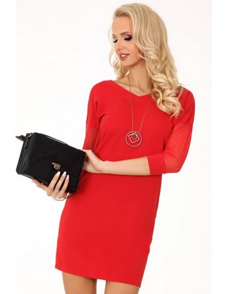 Betanisa sukienka damska z ozdobnymi rękawami 3/4 czerwona, Merribel