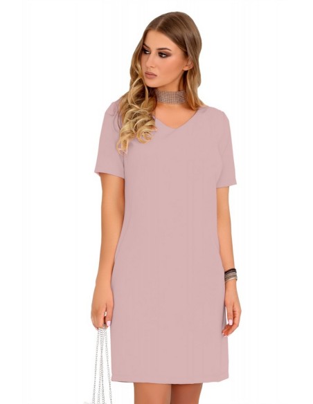 Minar sukienka damska z krótkim rękawem pudrowa, Merribel 85476