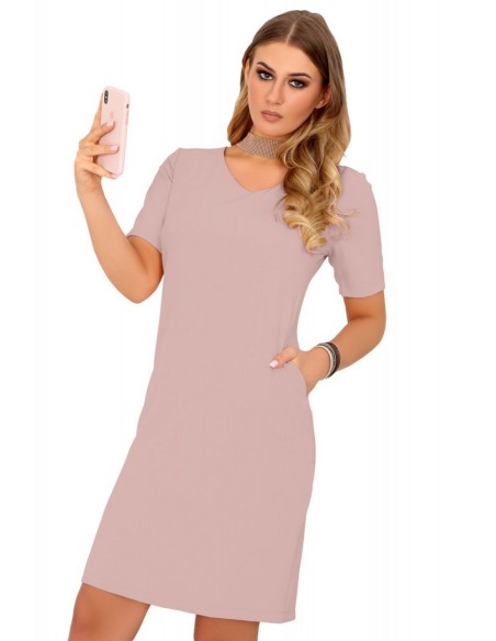 Minar sukienka damska z krótkim rękawem pudrowa, Merribel 85476