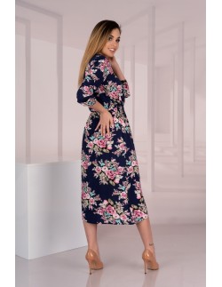 Sridevi sukienka damska midi granatowa w kwiatowy wzór,... 2