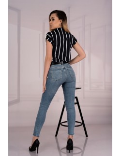 Ouranila blouse women's black in stripes short sleeve,... 2