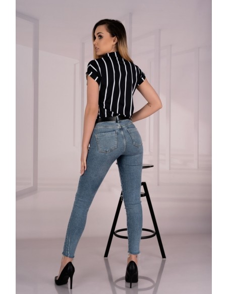 Ouranila bluzka damska czarna w paski krótki rękaw, Merribel 85411