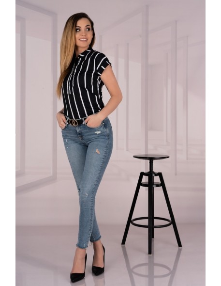 Ouranila blouse women's black in stripes short...