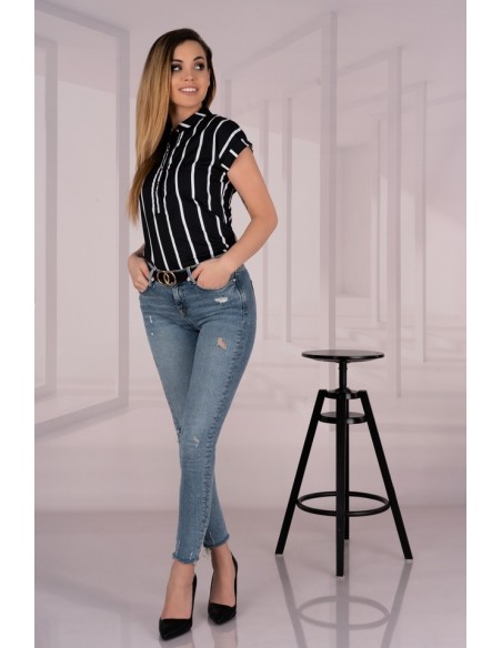 Ouranila bluzka damska czarna w paski krótki rękaw, Merribel 85411