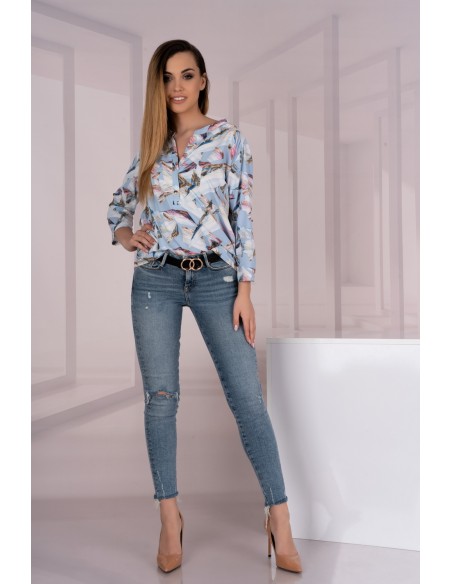 Kalena blouse women's 3/4 sleeve błękitna with patterns, Merribel 85487