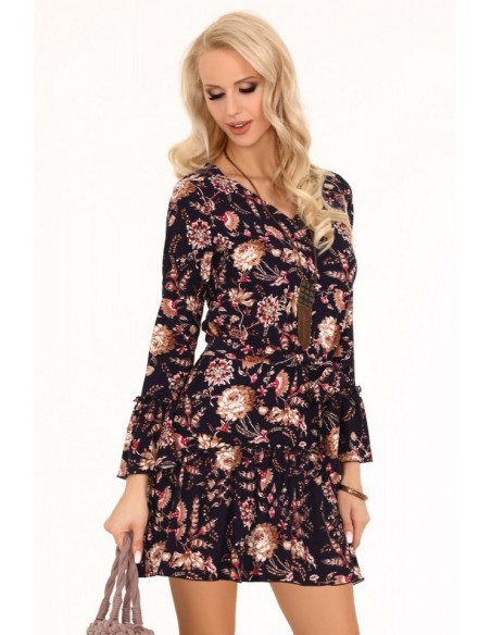 Brynn sukienka damska czarna w kwiaty długi rękaw, Merribel 90511