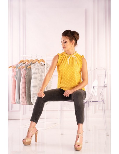 AMargo bluzka damska żółta w groszki bez...