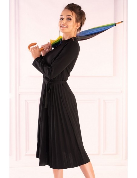 Hamien sukienka damska długi rękaw plisowany dół czarna, Merribel 85603