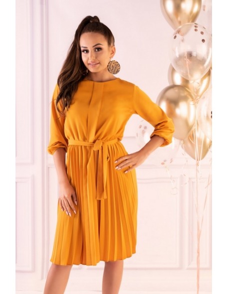 Messina dress women's long sleeves pleated bottom yellow, Merribel d40