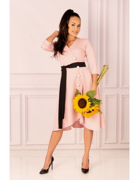 Miramen sukienka damska midi z rękawem 3/4 pudrowa, Merribel