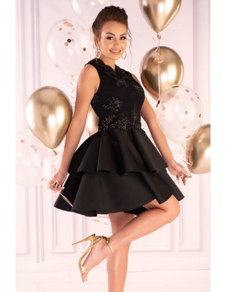 Karieela sukienka damska mini z falbanami czarna, Merribel 90543