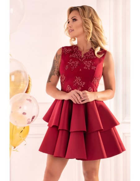 Karieela sukienka damska mini z falbanami czerwona, Merribel 90543