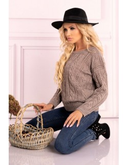 Mozlini sweter damski oversize ozdobny splot mocca, Merribel