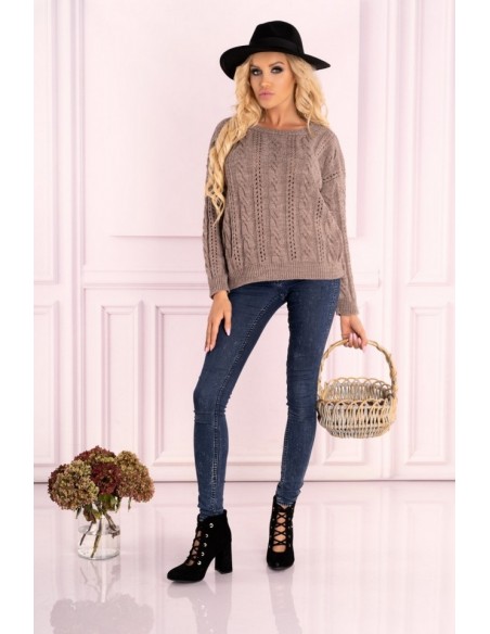 Mozlini sweter damski oversize ozdobny splot mocca, Merribel