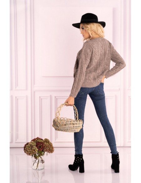 Mozlini sweter damski oversize ozdobny splot mocca, Merribel