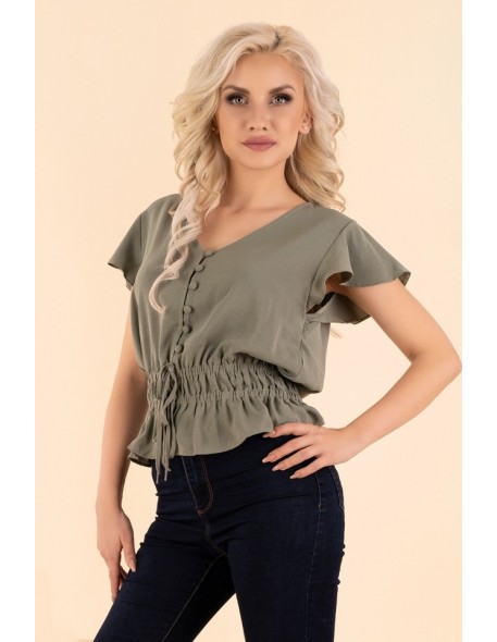 Etiar blouse women's with short sleeve khaki, Merribel b15