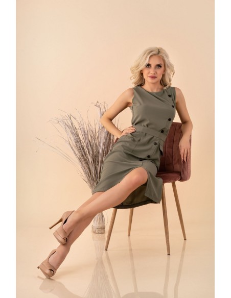 Eqalisa sukienka damska midi bez rękawów khaki, Merribel d55