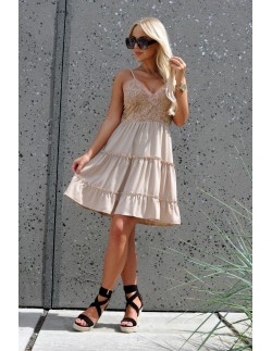 Satrian sukienka damska na cienkich ramiączkach beżowa,...