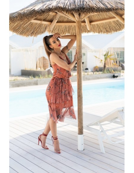Arme sukienka damska midi na cienkich ramiączkach ceglasta, Merribel d93