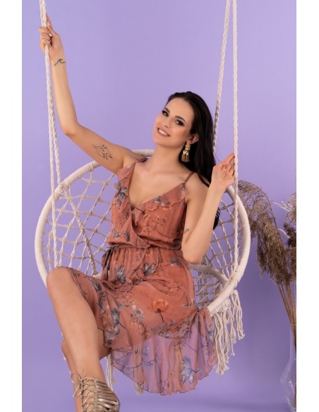 Arme sukienka damska midi na cienkich ramiączkach ceglasta, Merribel d93