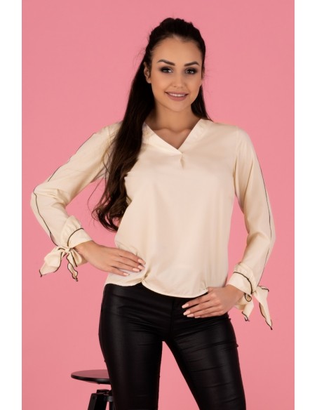Ormin bluzka damska z ozdobnymi długimi rękawami ecru, Merribel b50